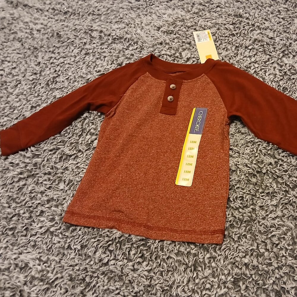 NWT Cherokee Infant Baby 12 Months Burgandy Long Sleeve T-Shirt